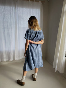 Vintage French Linen Gown - Stone Blue