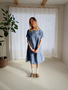 Vintage French Linen Gown - Stone Blue