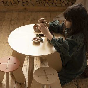 Wooden Children Stool in Terra Pink + Natural Birch Plywood