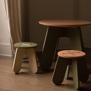 Wooden Children Stool in Terra Pink + Natural Birch Plywood