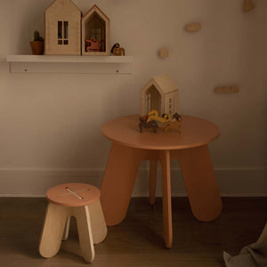 Wooden Children Stool in Terra Pink + Natural Birch Plywood