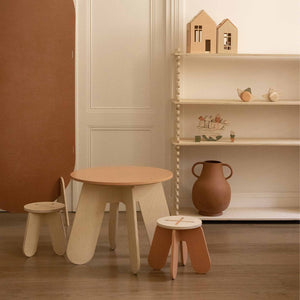 Wooden Children Stool in Terra Pink + Natural Birch Plywood