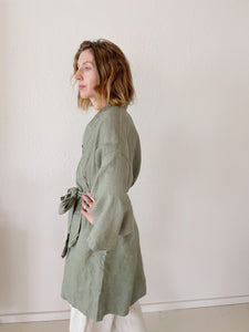 Leia Mid-Length Linen Robe - Khaki