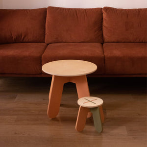 Wooden Children Stool in Terra Pink + Natural Birch Plywood