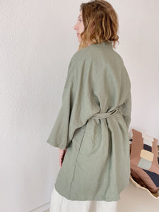 Leia Mid-Length Linen Robe - Khaki