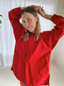 Vintage French Flannel + Cotton Twill Tunic - Tomato