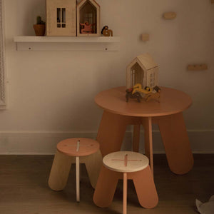 Wooden Children Stool in Terra Pink + Natural Birch Plywood