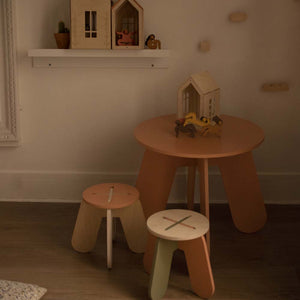 Wooden Children Stool in Terra Pink + Natural Birch Plywood