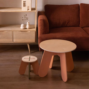 Wooden Children Stool in Terra Pink + Natural Birch Plywood