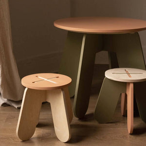 Wooden Children Stool in Terra Pink + Natural Birch Plywood