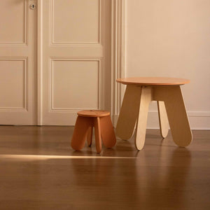 Wooden Children Stool in Terra Pink + Natural Birch Plywood