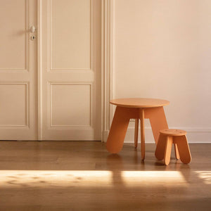 Wooden Children Stool in Terra Pink + Natural Birch Plywood