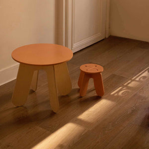 Wooden Children Stool in Terra Pink + Natural Birch Plywood