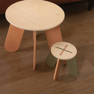 Wooden Children Stool in Terra Pink + Natural Birch Plywood