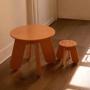 Wooden Children Stool in Terra Pink + Natural Birch Plywood