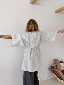 Leia Mid-Length Linen Robe - Pinstripe