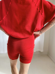 German High Rise Knit Wool Shorts - Tomato