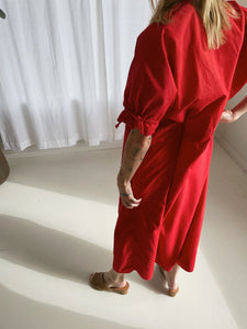 Vintage French Linen Gown - Tomato