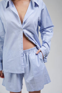 Poplin Shorts in Blue Pinstripe detail 