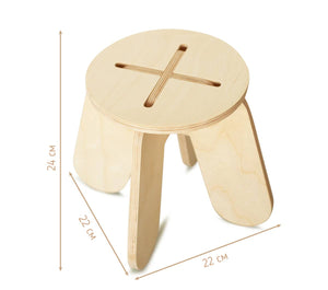 Wooden Children Stool in Terra Pink + Natural Birch Plywood